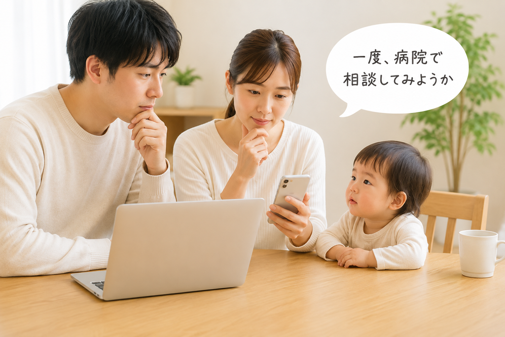 子どもの体調不良について家族で相談し、病院への受診を決める様子