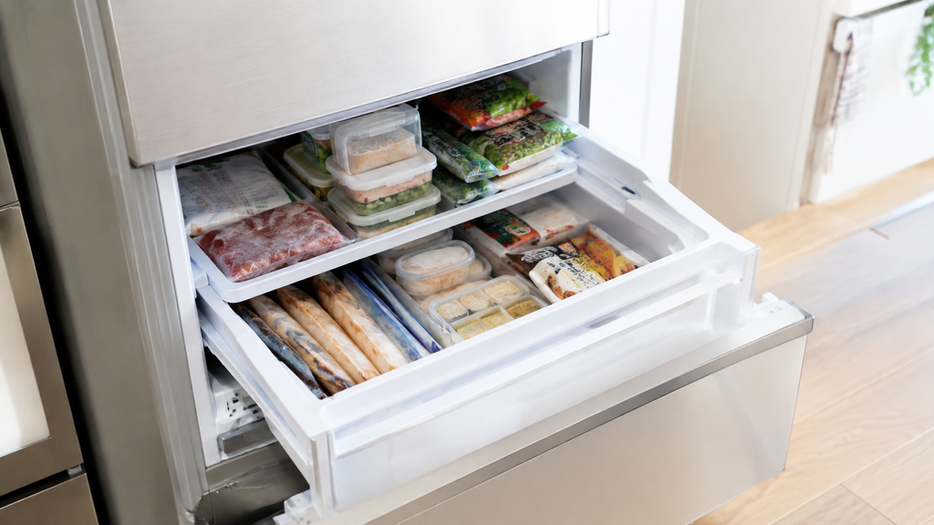 冷凍食品や作り置きなどでいっぱいになった冷蔵庫の冷凍室